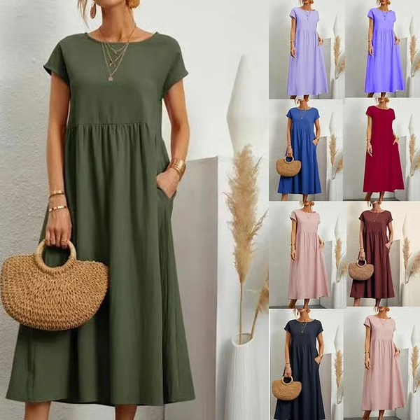 Women's breezy sleeveless A-line pocket dress, perfect for summer casual & vacation.