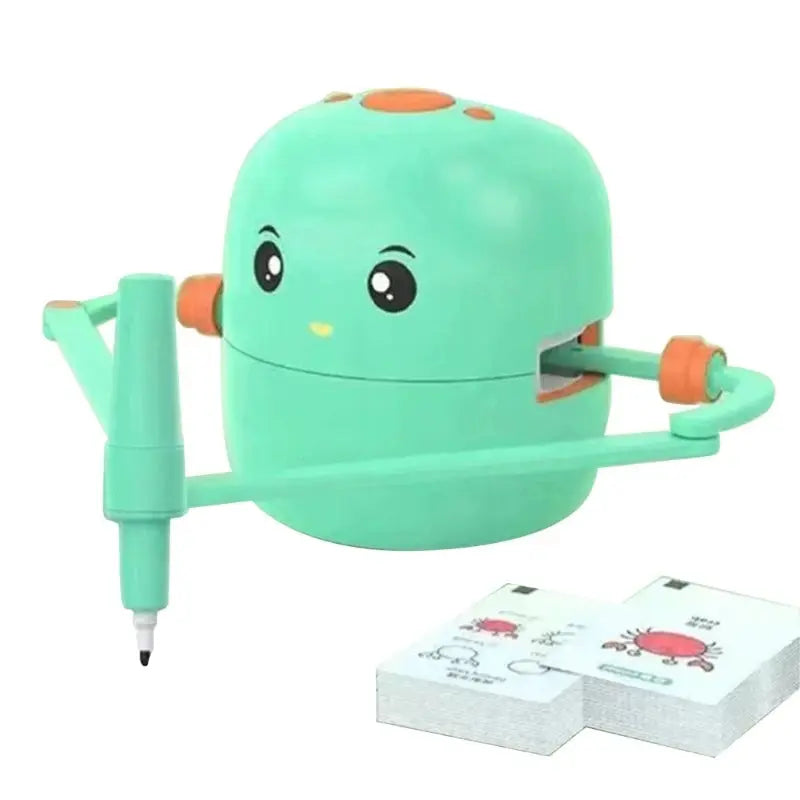 Pink & green Kids' Interactive Drawing Robot. A creative STEM toy for educational play & fine motor skill development.