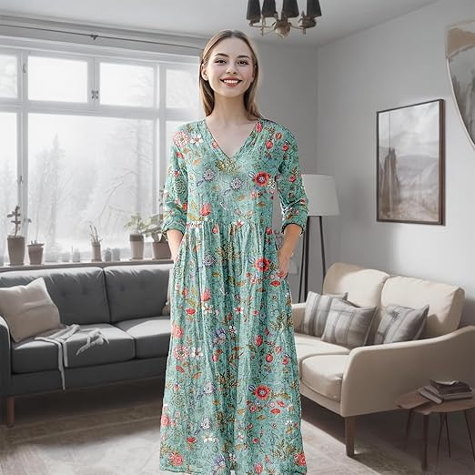 Deep green midi dress for women, offering an elegant and vibrant look suitable for comfortable casual wear. [[lstfy-media:7]]