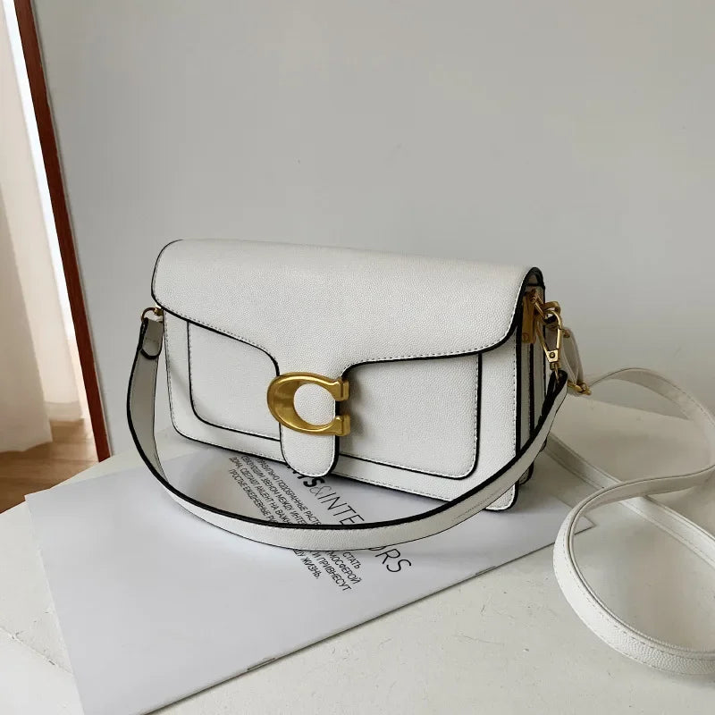 Front view of a chic women's elegant everyday handbag. Versatile luxury accessory with ample storage.