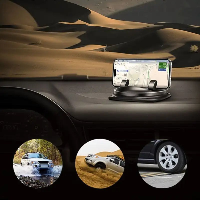 360° rotating universal car phone mount, ideal for dashboard or vent, ensures hands-free navigation and calls.