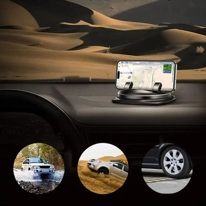 360° rotating universal car phone mount, ideal for dashboard or vent, ensures hands-free navigation and calls.