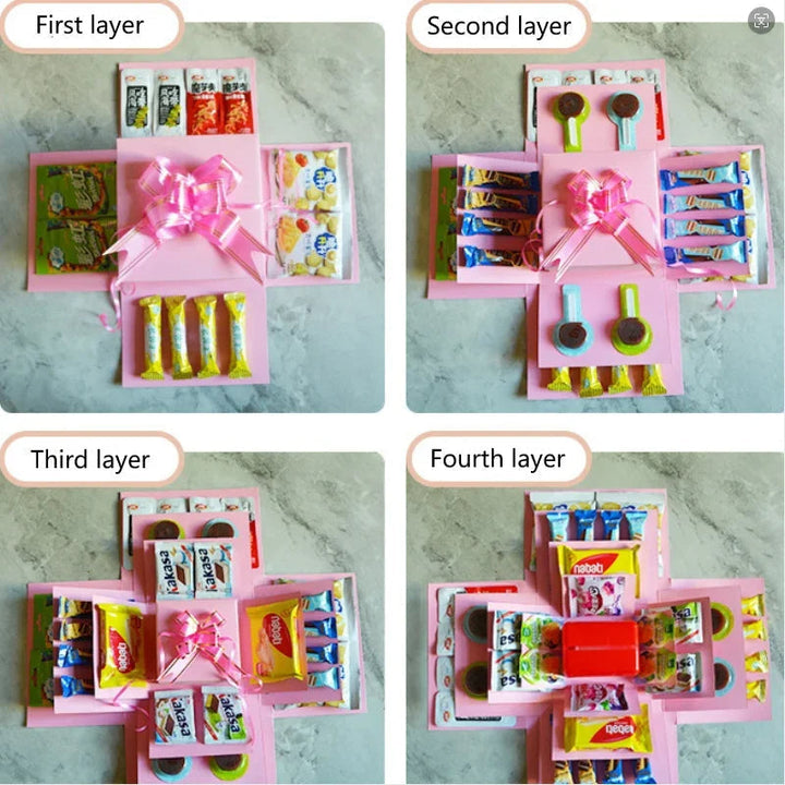 Handmade Photo Explosion Gift Box kit, customizable for weddings, Valentine's, or any special event.