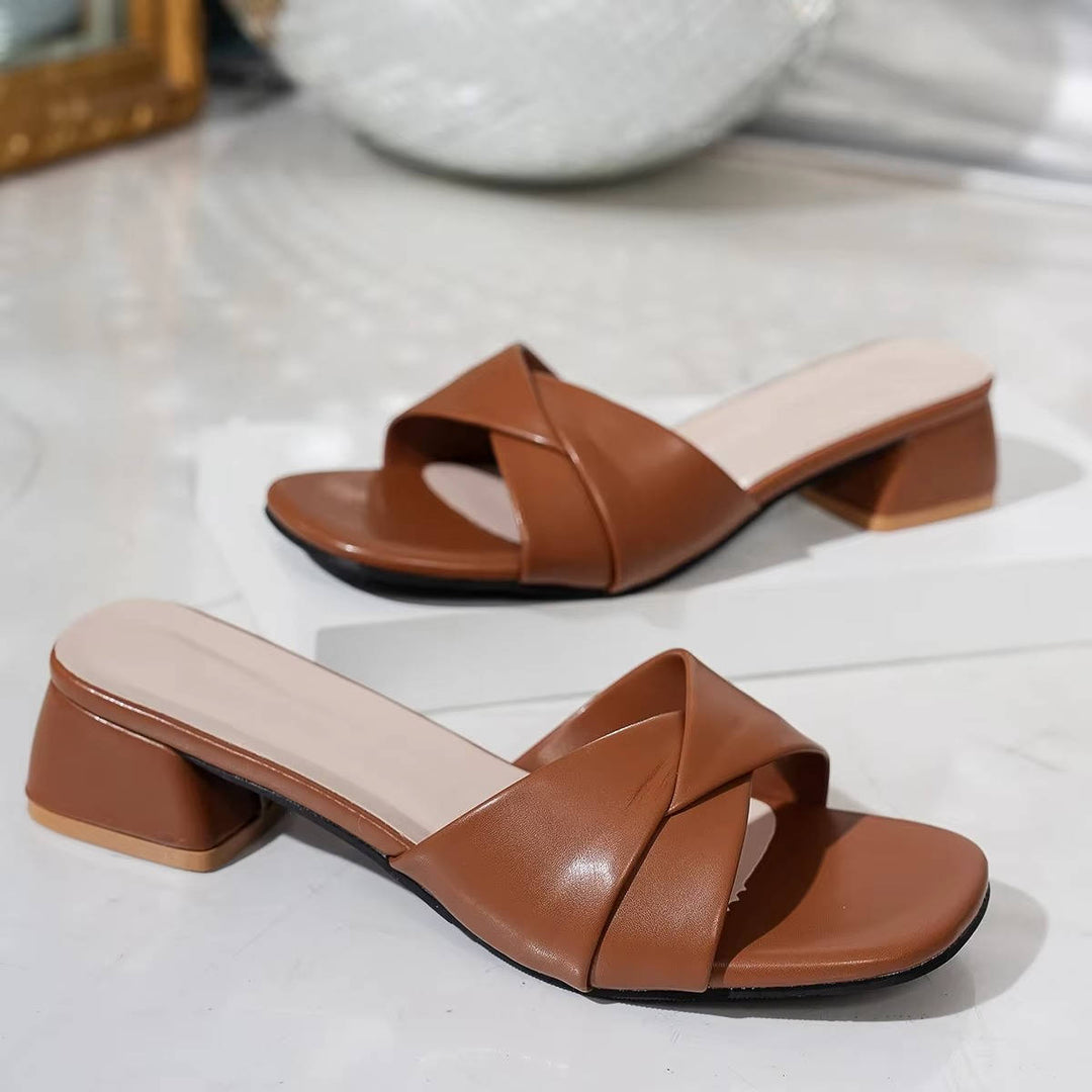 Women's Twisted Strap Low Block Heel Mules
