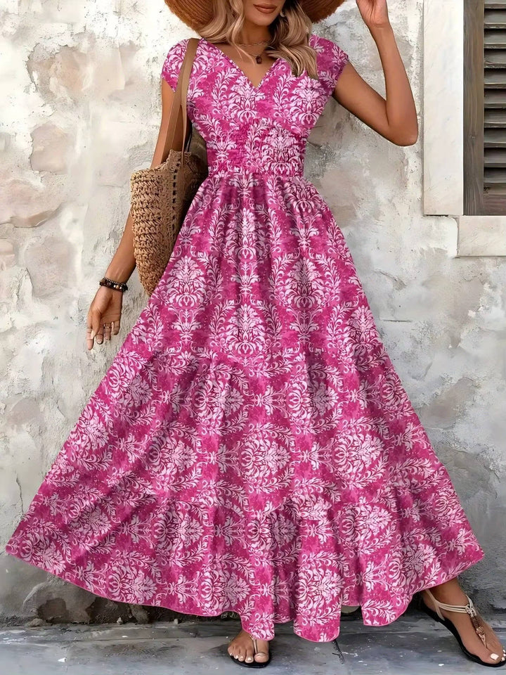 Women's Boho Smocked Waist Maxi Dress