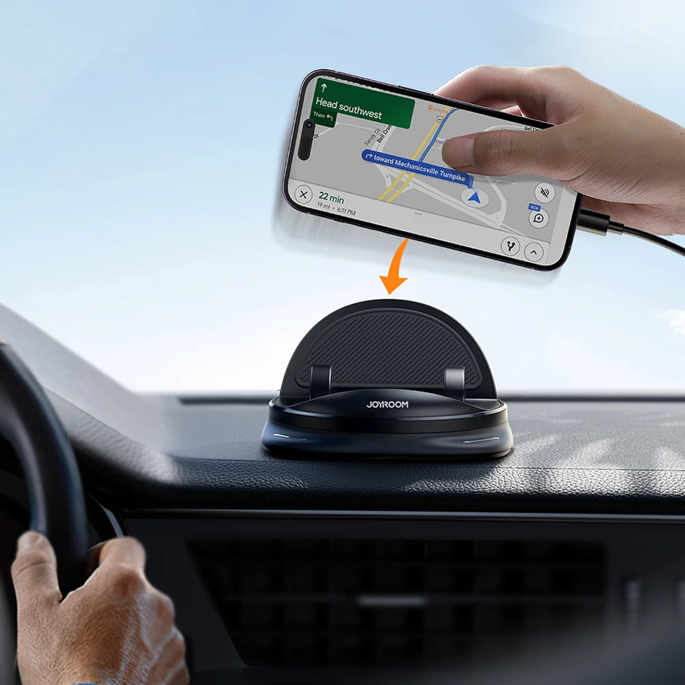 Universal rotating car phone holder for dashboard or vent, providing secure 360° hands-free phone access.