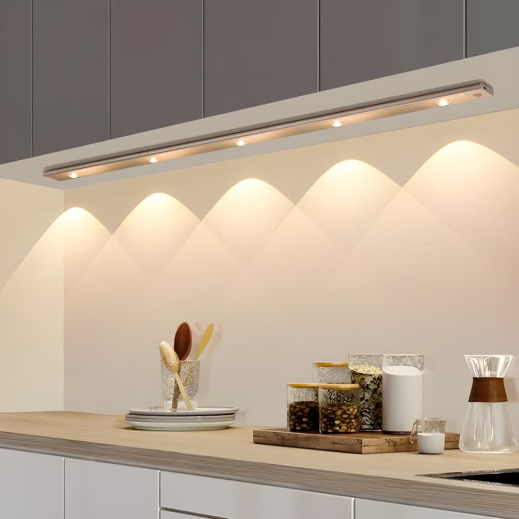 Wireless motion sensor LED light bar for energy-saving home lighting.