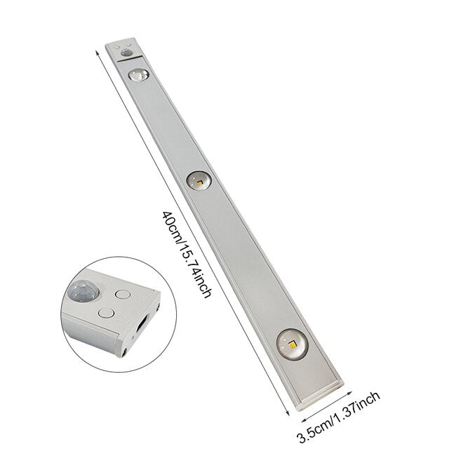 Smart home lighting: Wireless motion sensor LED bar, rechargeable for convenience.