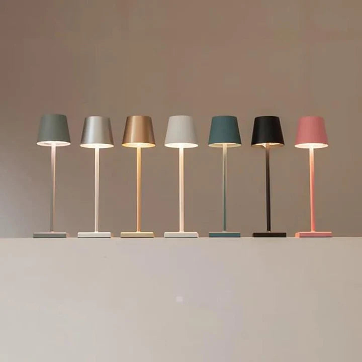 Modern wireless table lamp, energy-efficient LED, built for portability and a sleek aesthetic.