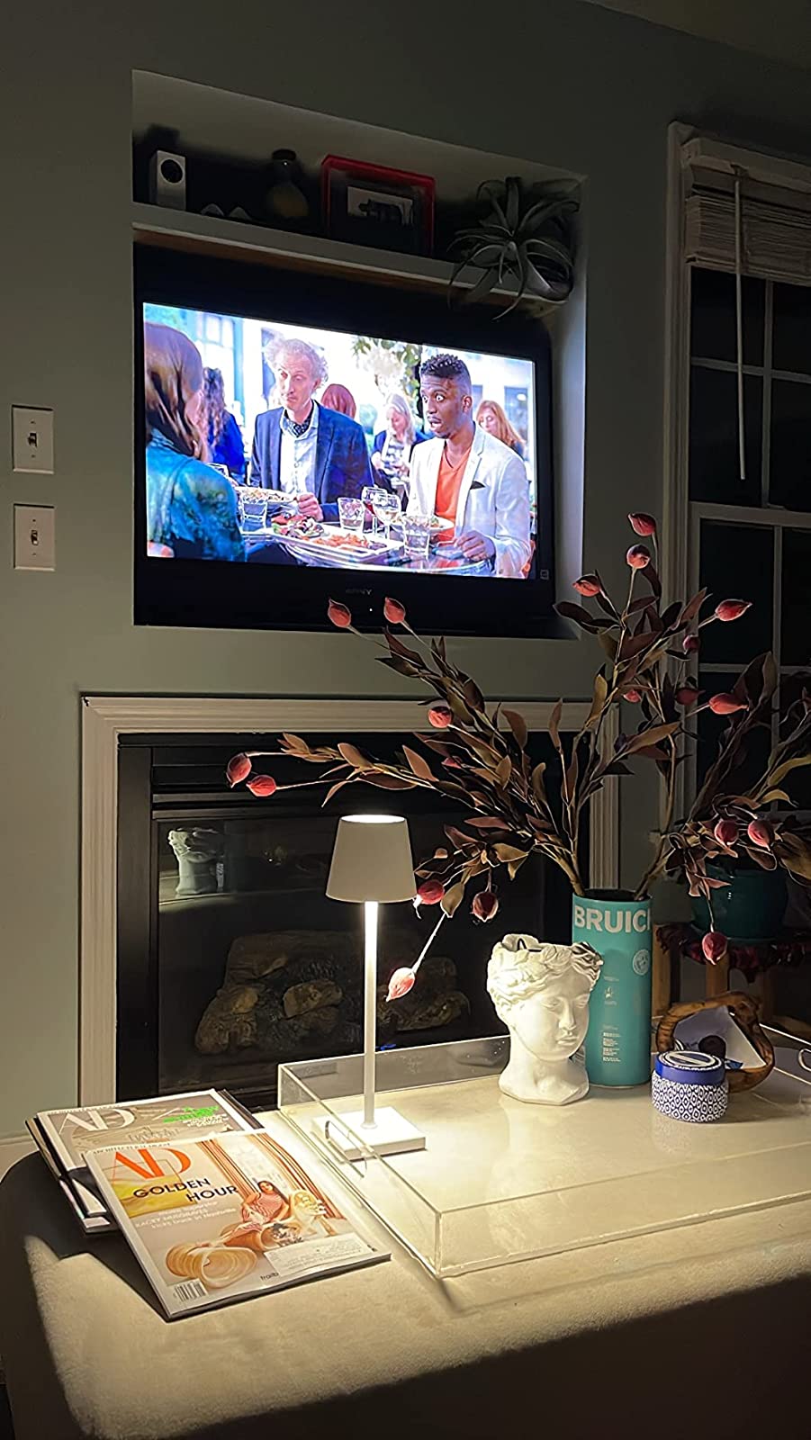 Portable LED table lamp, touch control dimmable, perfect for bedside, desk, or patio settings.