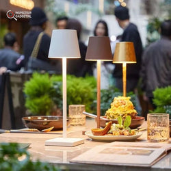 Rechargeable modern table lamp, cordless design offers ultimate flexibility as indoor & outdoor decor.