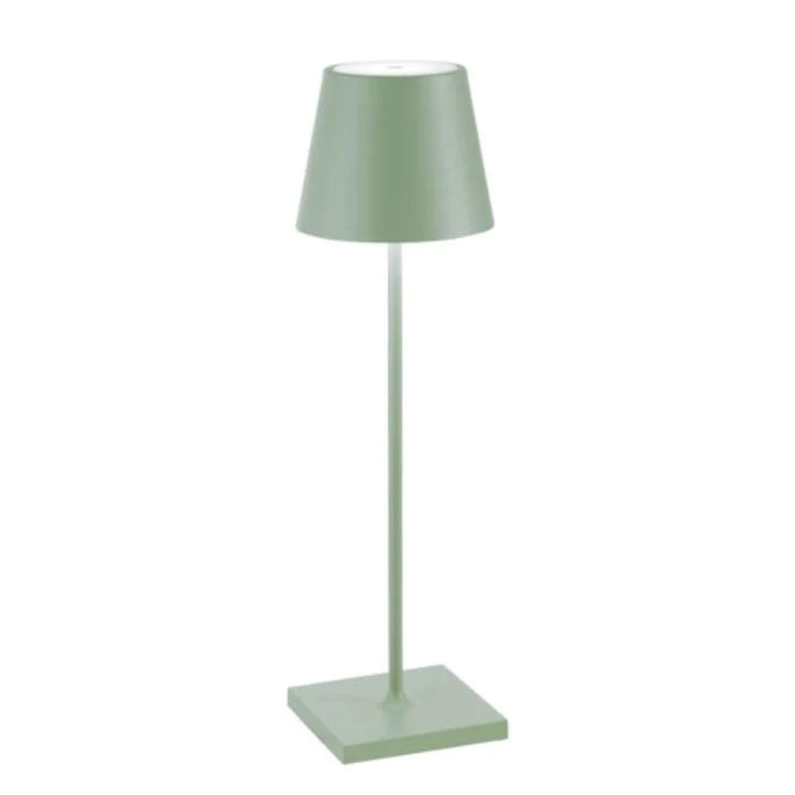 Stylish portable table lamp, LED illuminated, featuring convenient touch control for brightness adjustment.
