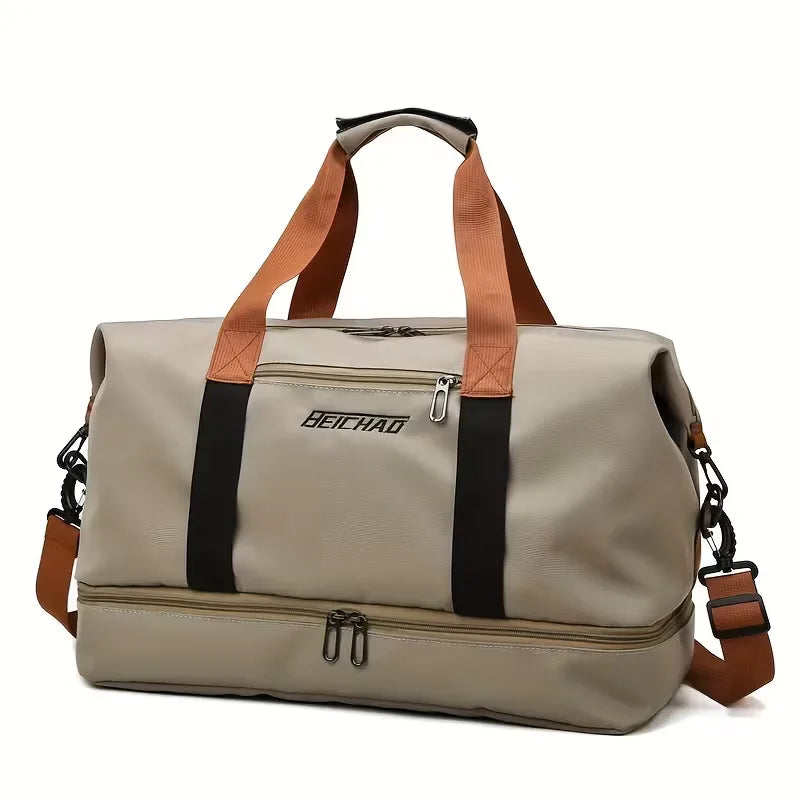 Versatile gym or weekend duffle bag, unisex design with a convenient separate shoe compartment for sports gear.