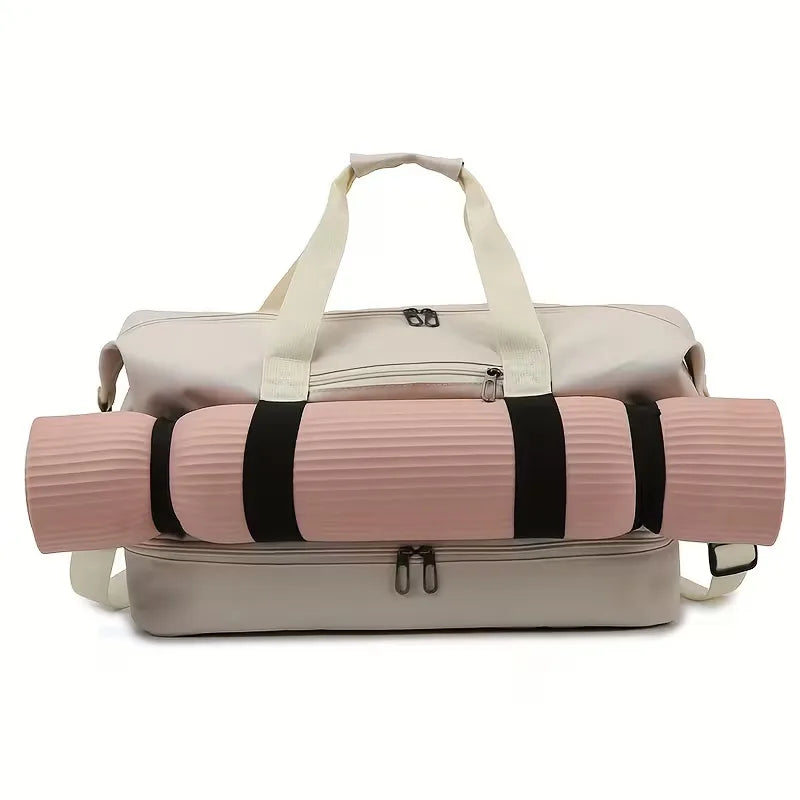 Comfortable unisex weekend duffle bag, spacious design includes a separate shoe compartment for travelers.