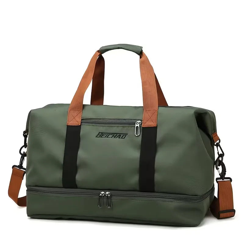 Stylish unisex travel duffle bag; a perfect gym bag & weekend luggage with an integrated shoe section.