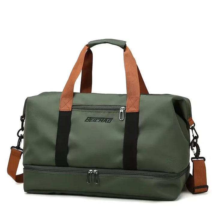 Stylish unisex travel duffle bag; a perfect gym bag & weekend luggage with an integrated shoe section.