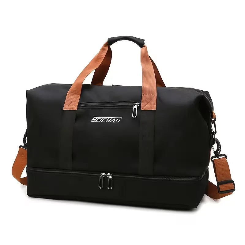 Unisex travel duffle bag with a separate shoe compartment, perfect for gym, sports, or weekend trips.