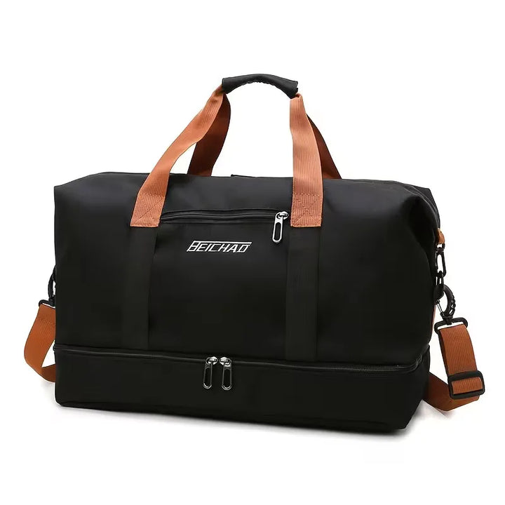 Unisex travel duffle bag with a separate shoe compartment, perfect for gym, sports, or weekend trips.