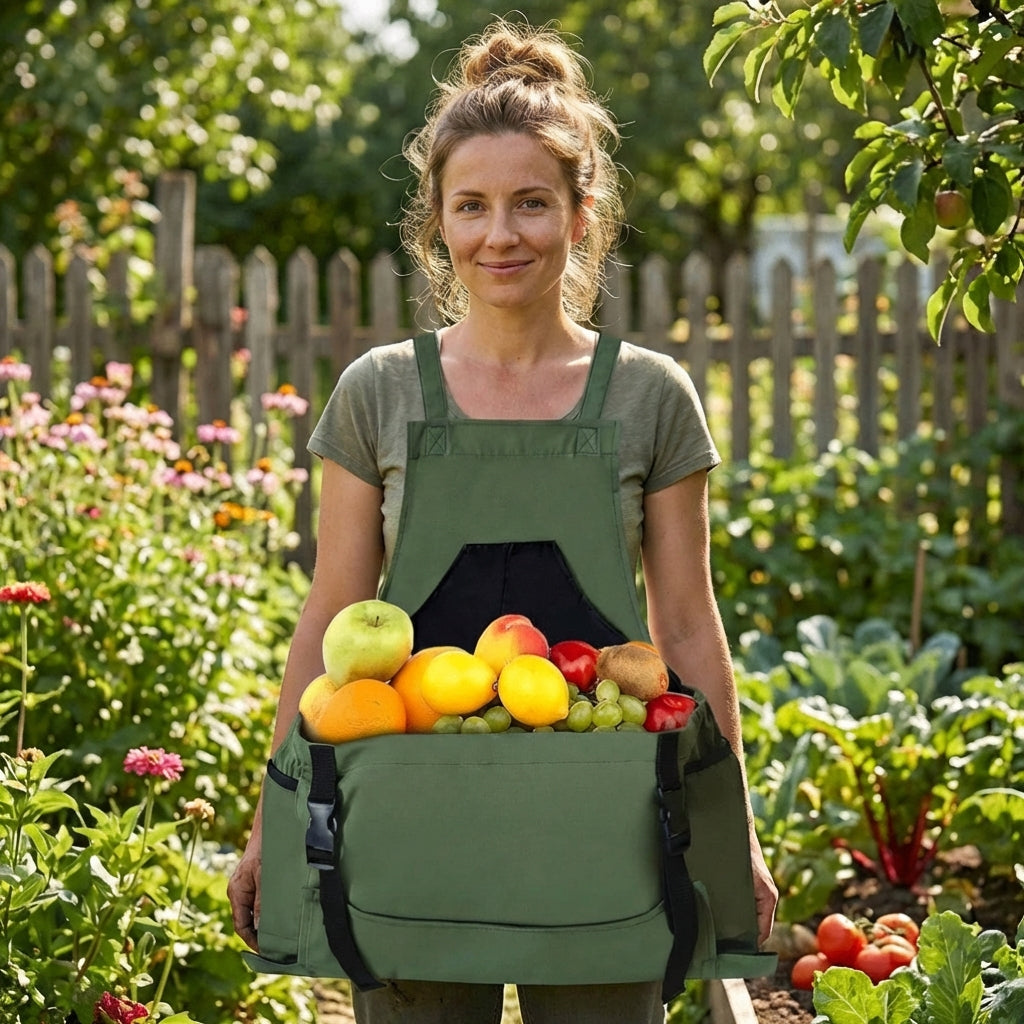 AM1 garden apron: a practical tool organizer for gardeners, made with durable outdoor workwear fabric.