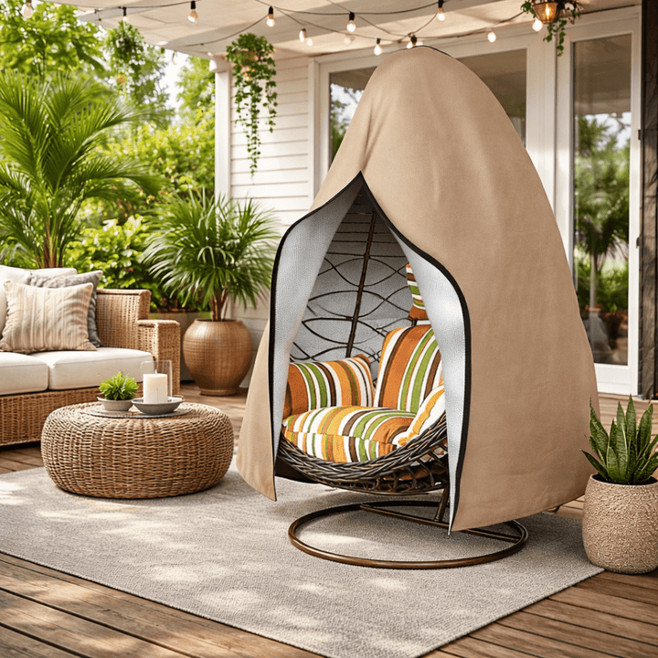 Outdoor egg chair cover for all-weather protection, guarding against rain, sun & wind.