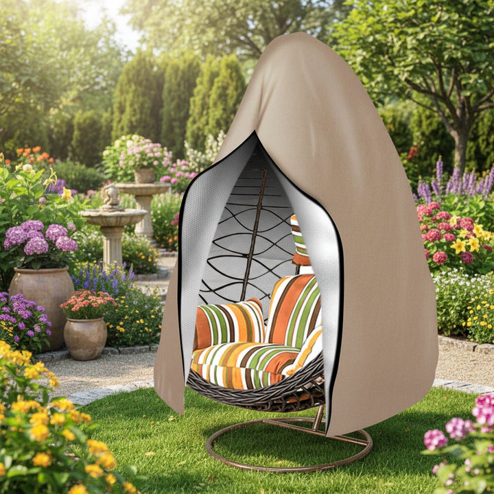 Durable egg chair cover with secure fit, ideal for all-weather outdoor patio & garden furniture protection.