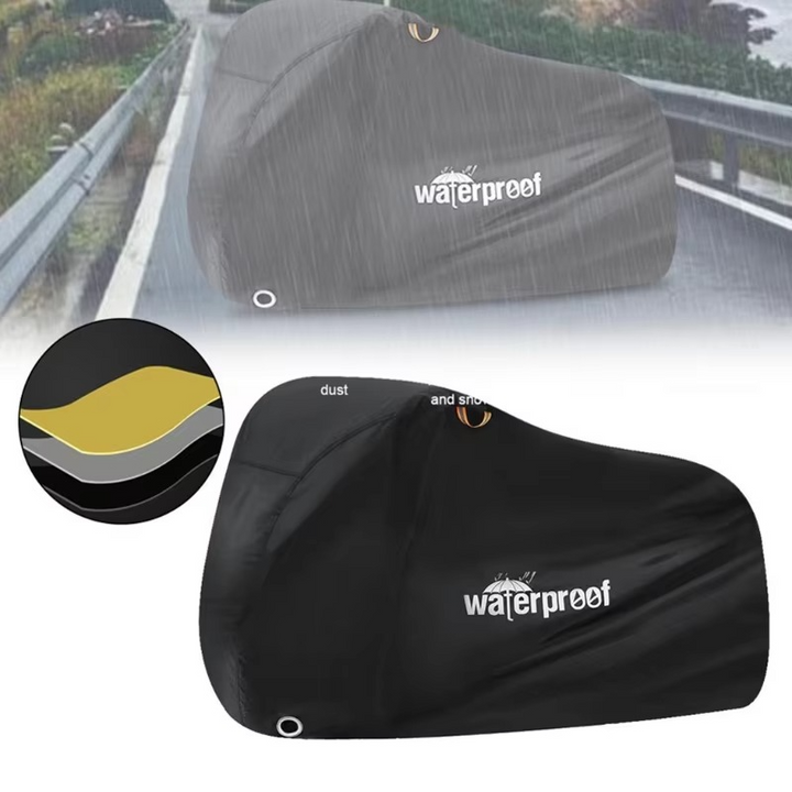 Waterproof bicycle cover, essential for outdoor bike protection, fits most bikes & ebikes, offers weather resistance.