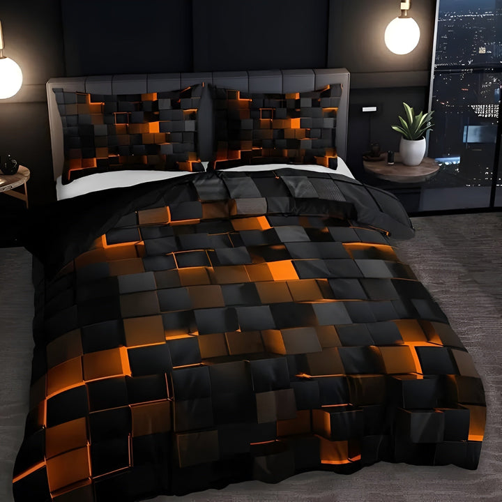 Easy care modern geometric duvet cover set with pillow shams, ideal for a quick bedroom update.