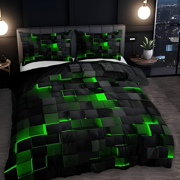 Microfiber cotton blend modern duvet cover set, geometric pattern, offering elegant bedroom comfort.