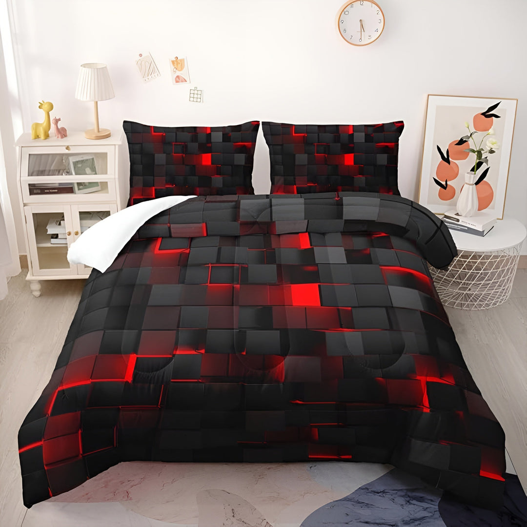 Geometric pattern duvet cover set with shams, bringing modern design and stylish comfort to any bed.
