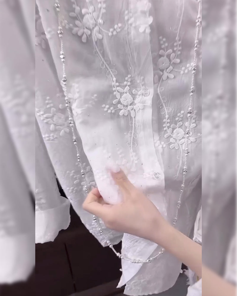 Women's Embroidered Shirt with Dropped Shoulders