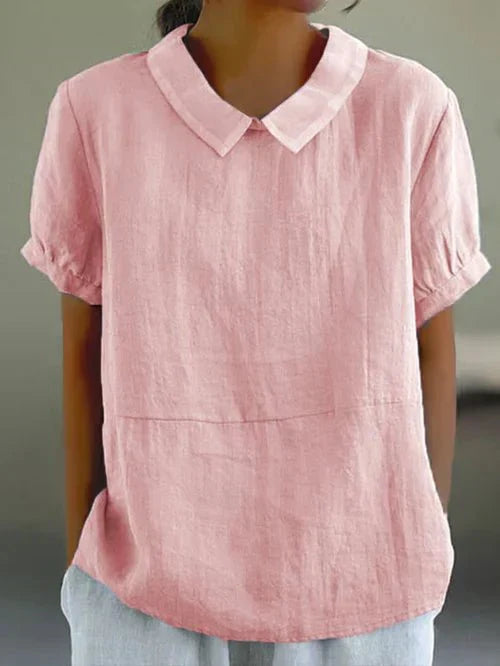 Women's Linen Collared Short Sleeve Top