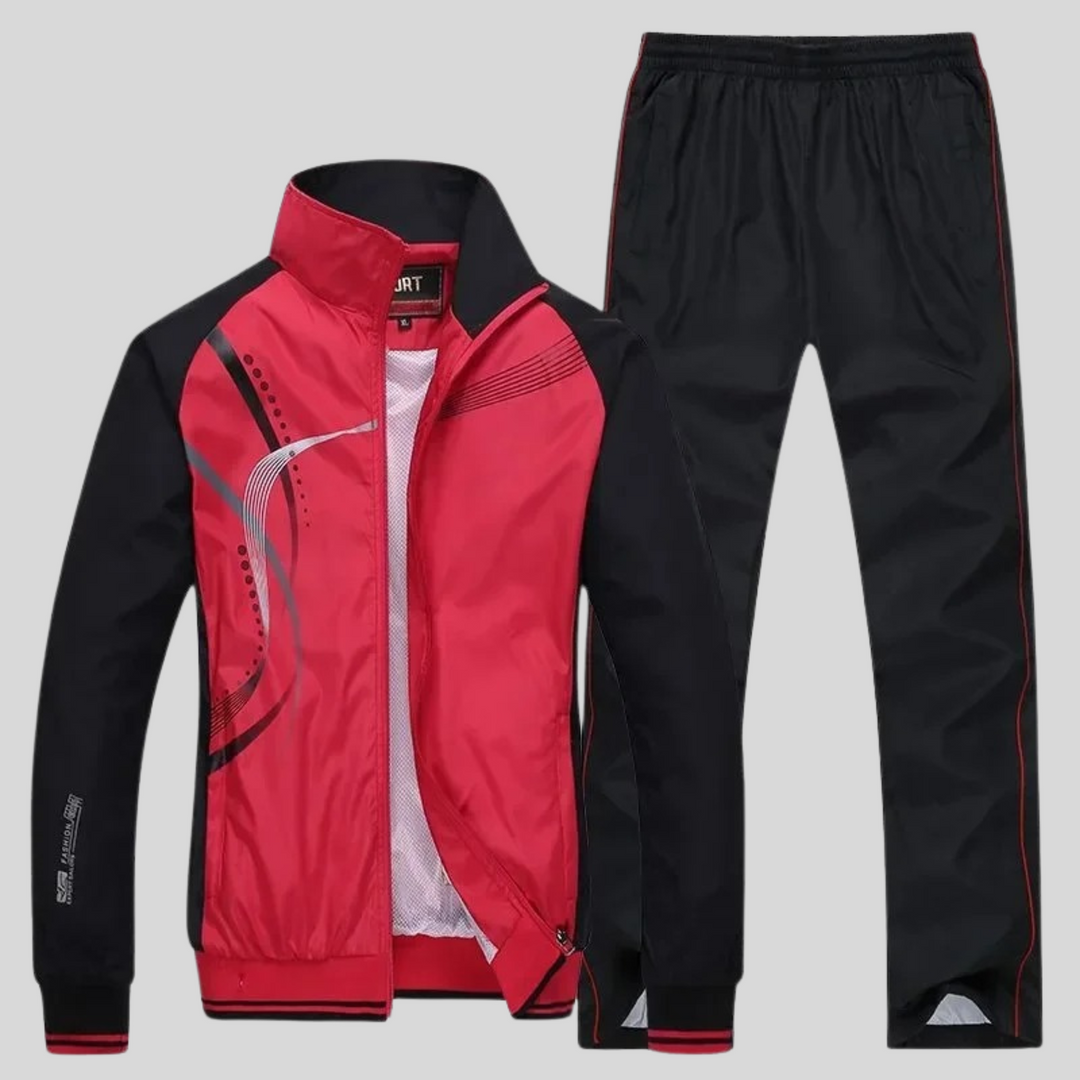 Men's modern sportswear two-piece set, athletic design for active lifestyles & comfortable living.