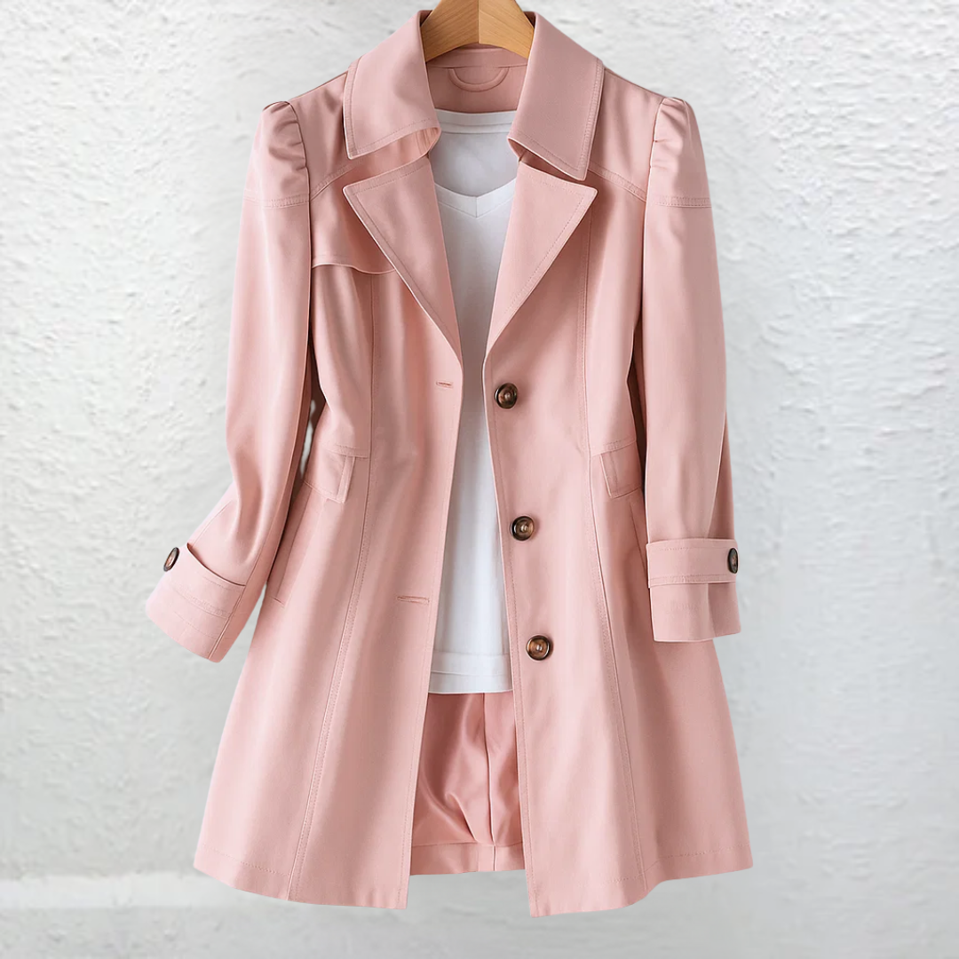 Women's classic long button-front trench coat, versatile outerwear for workwear & elegant daily style.
