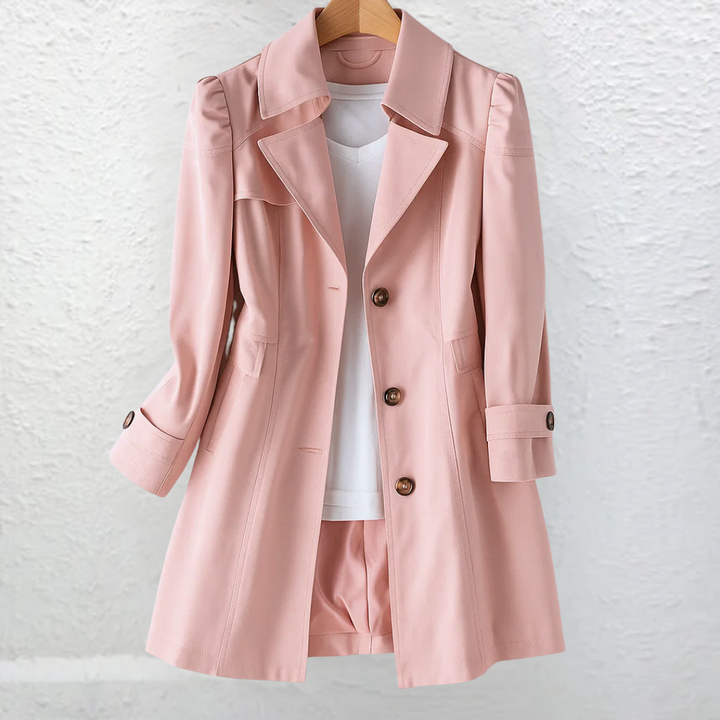 Women's classic long button-front trench coat, versatile outerwear for workwear & elegant daily style.