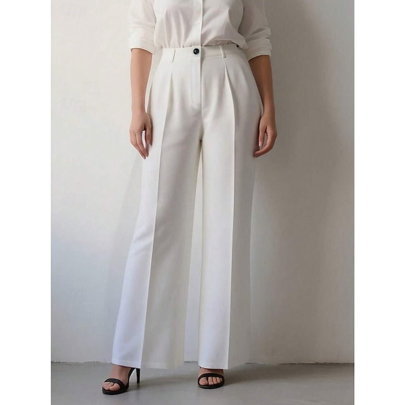 Versatile women's work pants, high-waist and tailored, offering both comfort and elegant style.
