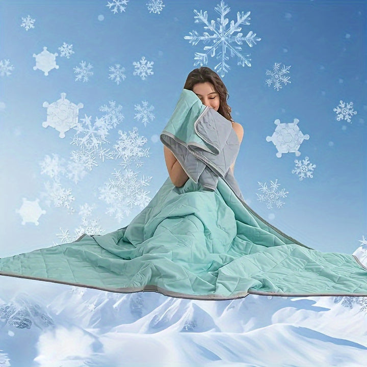 Unisex reversible cooling blanket, lightweight & breathable for universal summer comfort. A must-have.