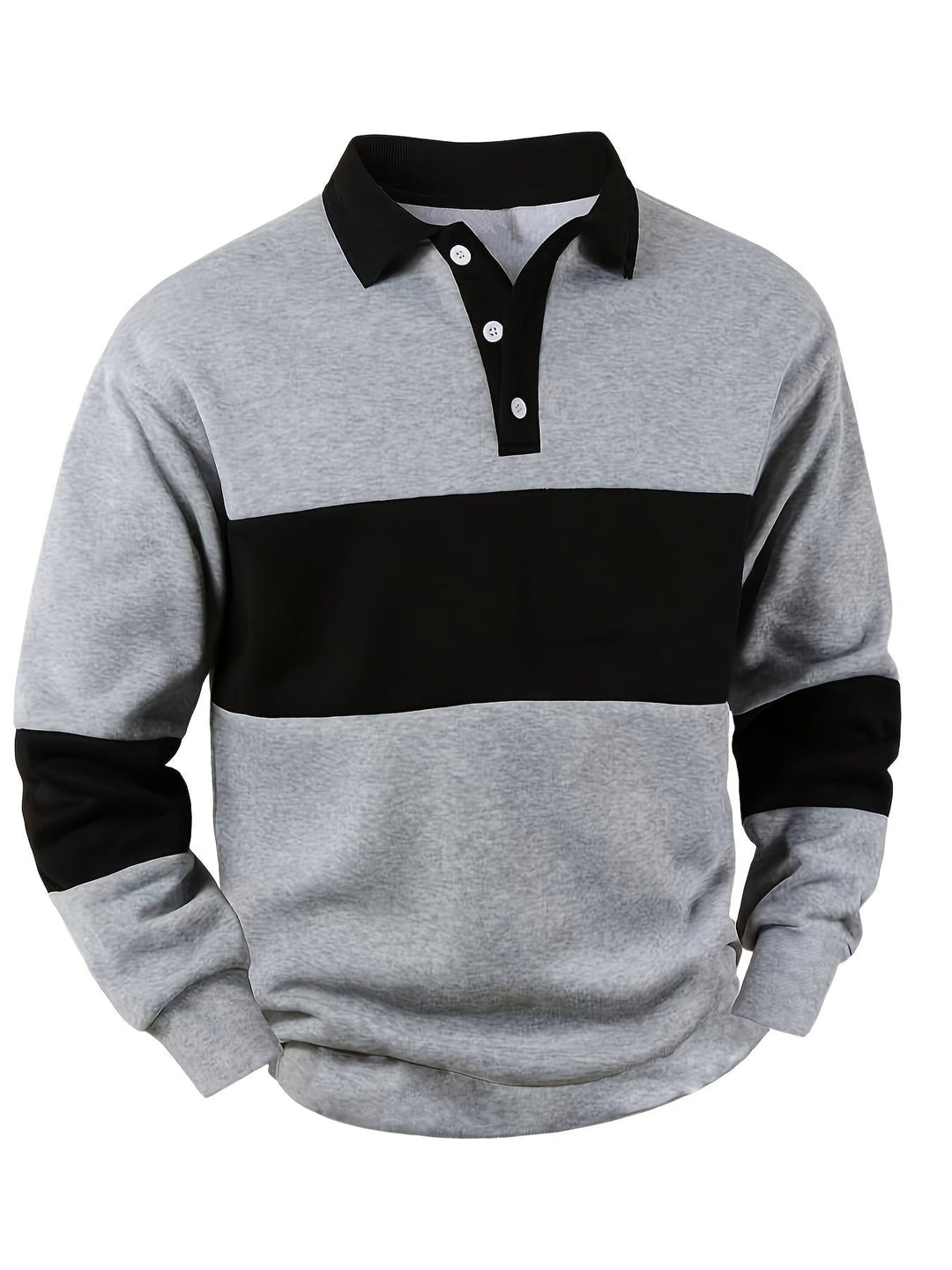 Casual men's two-tone long sleeve polo shirt, colour-block design, relaxed everyday fit.