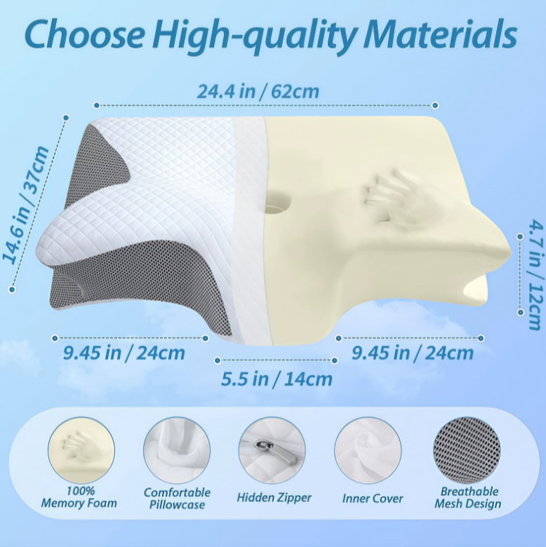 Breathable memory foam anti-snoring pillow, providing ergonomic neck support for deep sleep.