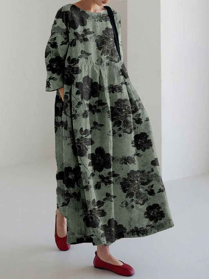 Flowing Botanical Print Midi Dress