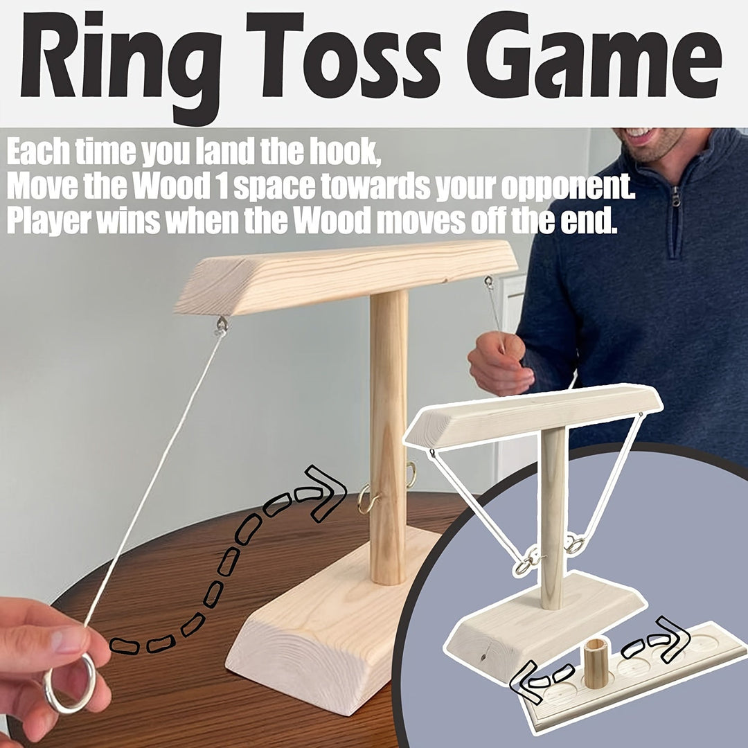 Traditional wooden ring toss game for kids & adults, great for family gatherings & outdoor fun.