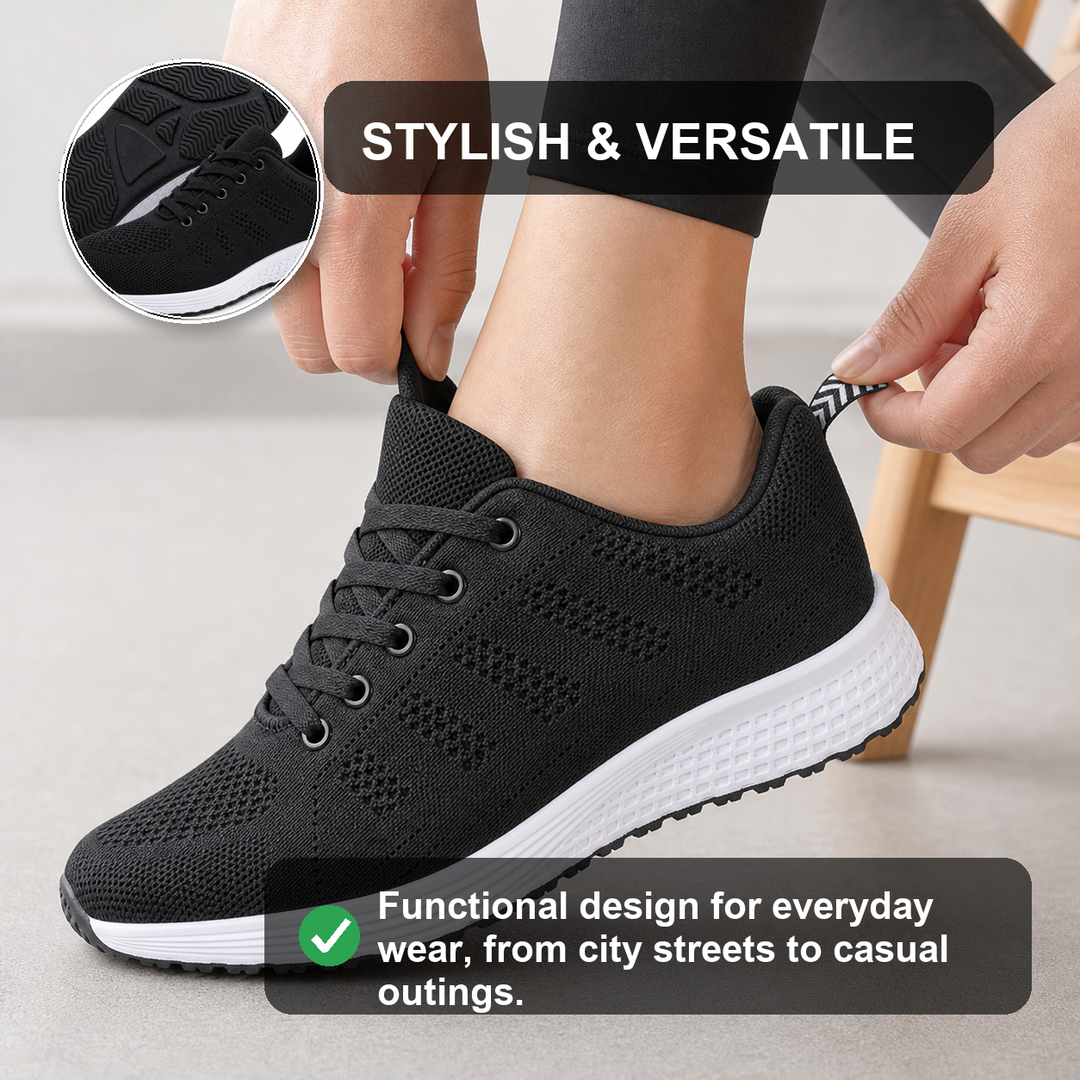 Anti-slip women's comfort flats, offering secure grip & foot support for active walking.