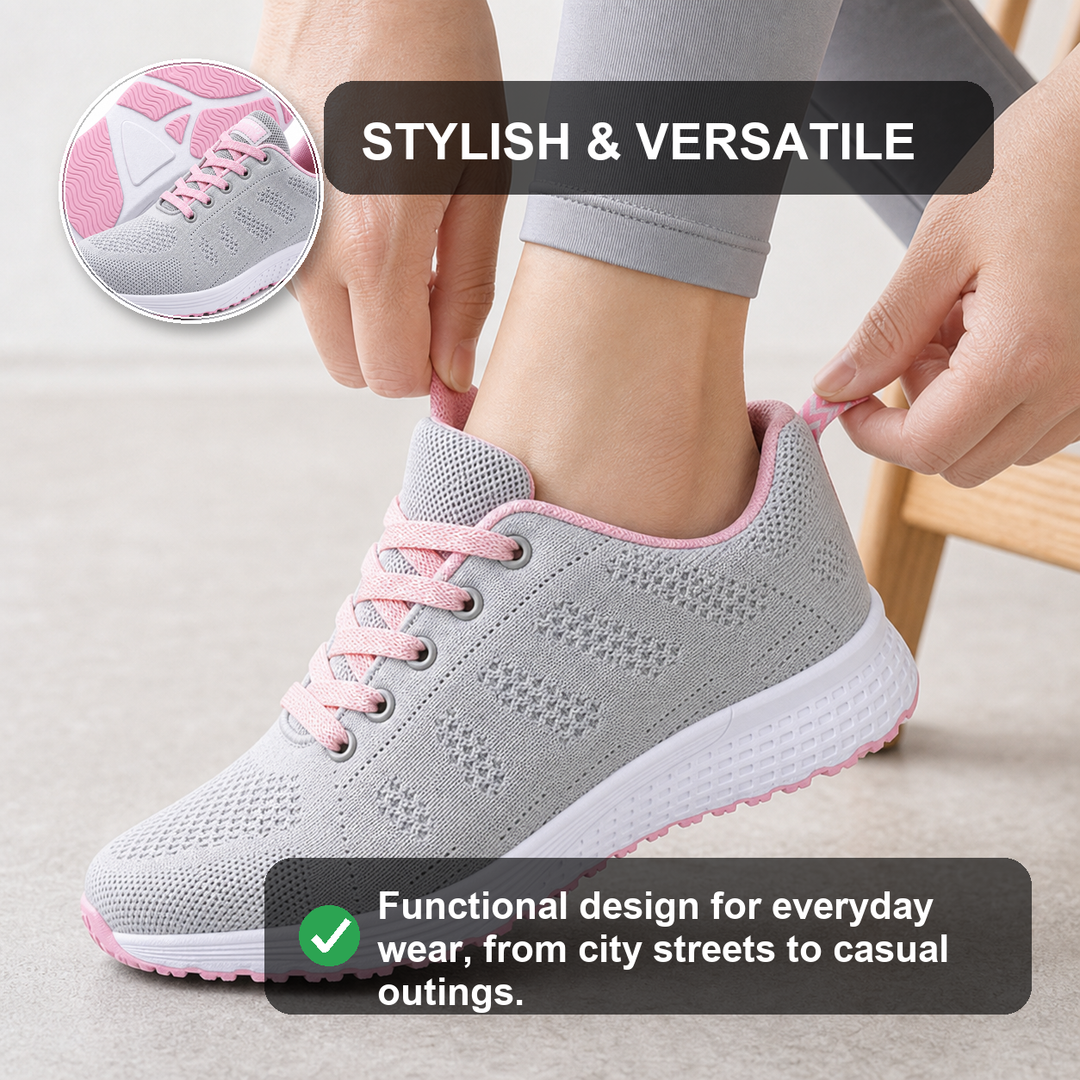 Women's comfort walking shoes, side view, emphasizing supportive zero-drop design for ease.
