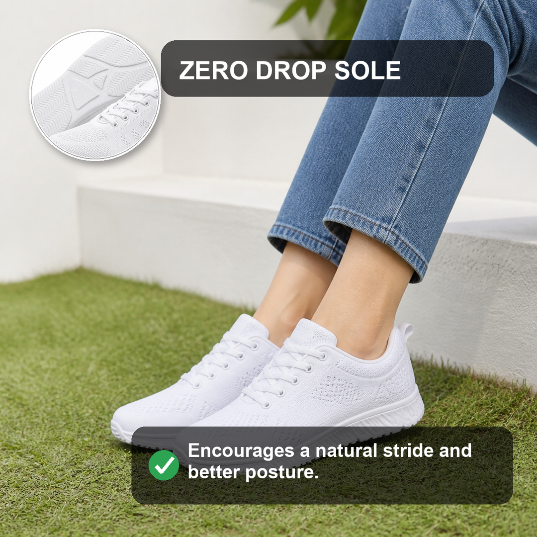 Zero-drop women's comfort flats, providing natural alignment & supportive walking experience.