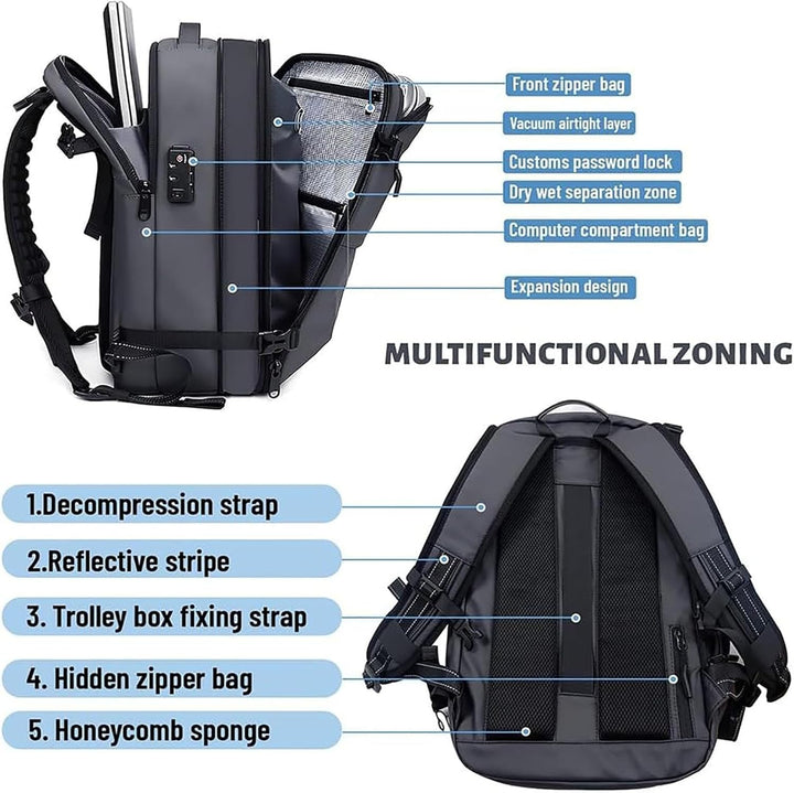 Versatile unisex travel backpack, expandable for extra space, with secure anti-theft lock.