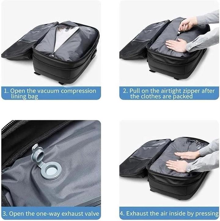 Stylish unisex anti-theft travel backpack with compression system & dedicated wet compartment.