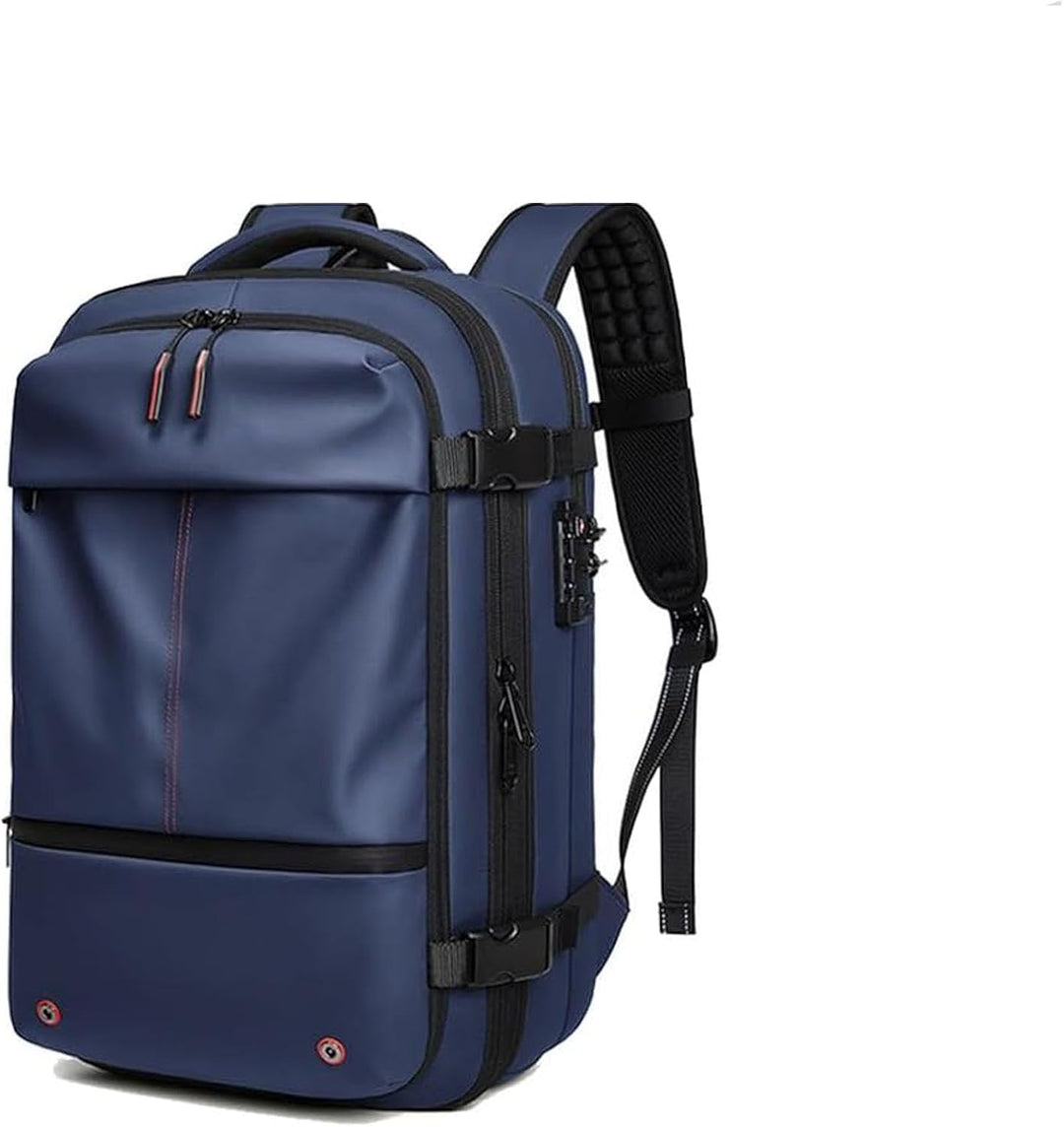 Compression travel backpack with laptop compartment & wet pocket, perfect for organized packing.