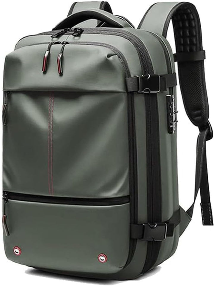 Unisex expandable travel backpack with anti-theft lock, ideal for carry-on & weekend trips.