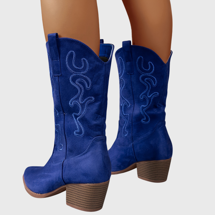 Green wide-calf women's cowboy boots, comfortable western style, ideal for everyday fashion.