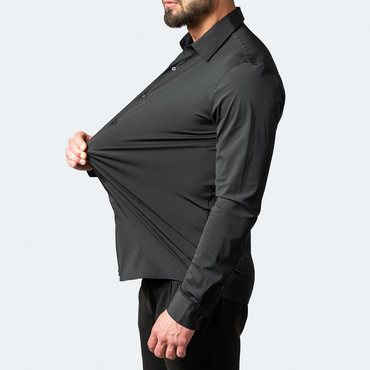 Comfortable men's long-sleeve dress shirt. Wrinkle-resistant & stretch fabric, perfect for office wear & travel.