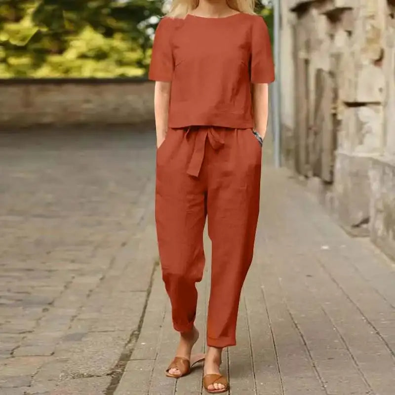 Women's casual two-piece dress set. Effortless comfort matching outfit for daily wear & lounge. Coordinated fashion.